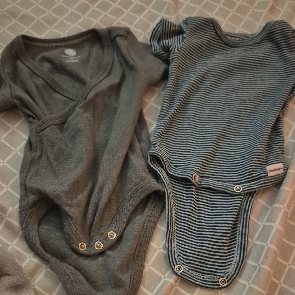 Cloud Island Gray and Blue Striped Bodysuits